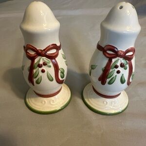 Nikko Holiday Ceramic Salt and Pepper Shakers with Red and Green Accents